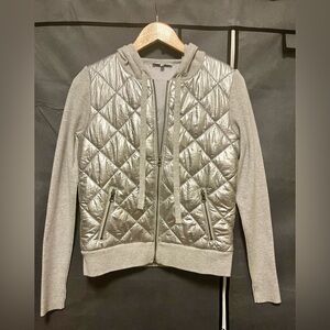 J. Society New York Silver Quilted Women's 2 Pocket Jacket with Tie Hood